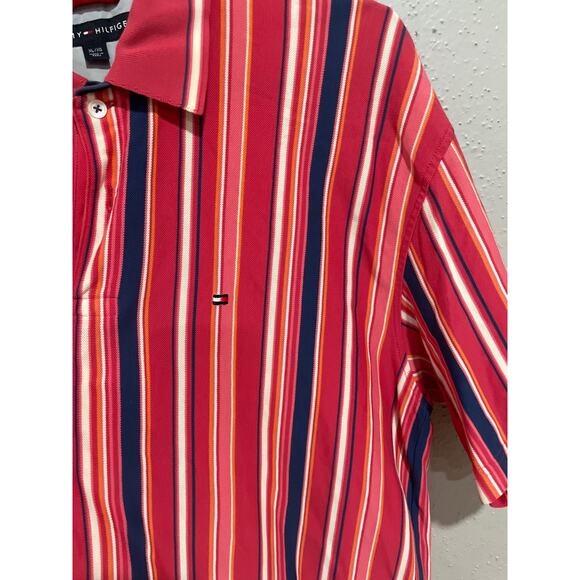 XL Tommy Hilfiger 100% Cotton Striped Red Blue Polo Men Shirt Short Sleeve - Picture 4 of 10